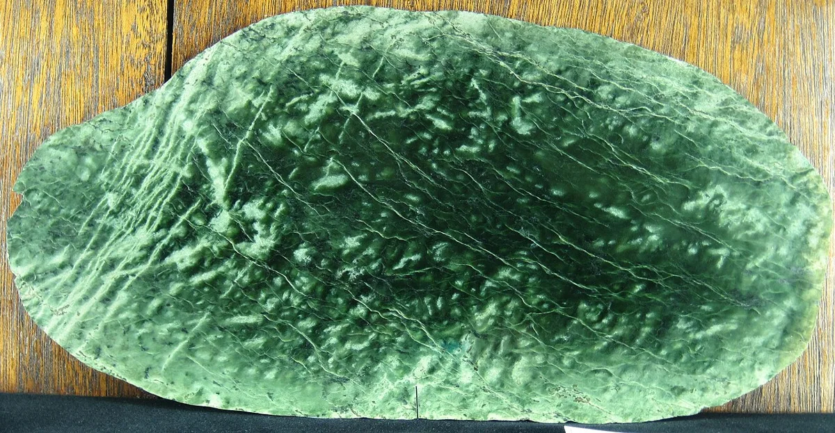 Nephrite specimen identified in the file record as from the South Island, New Zealand. This is a mineral image, not an authentication guide.