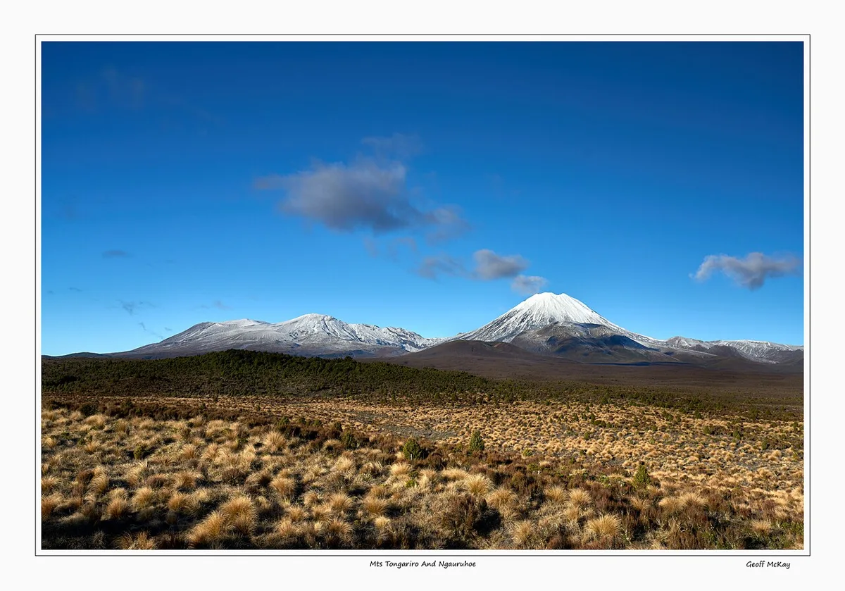 Tongariro and Ngauruhoe in a landscape photograph. This view does not establish access permissions or local protocols.